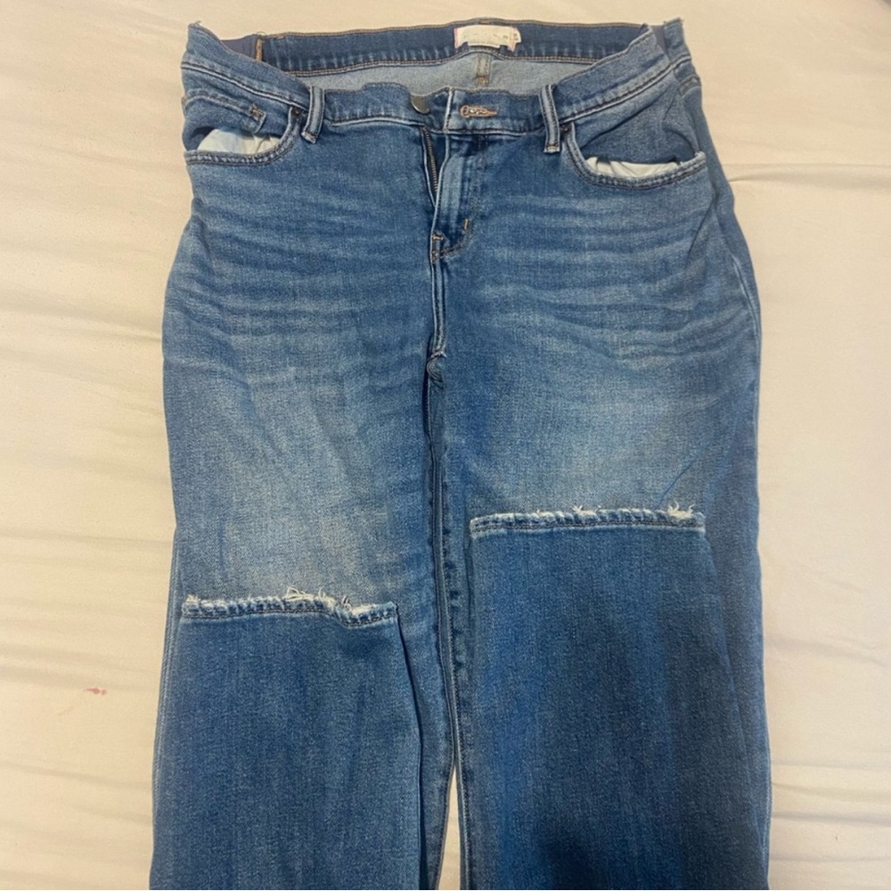 Maternity Blue Boyfriend Jeans with Distressed Details from Hatch
